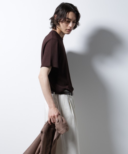 NANO universe(ナノユニバース)の「「Damerino」ヘリンボンクルーネックTシャツ/防シワ・吸水速乾・UVカット(Tシャツ/カットソー・メンズ・チャコール/ネイビー/ブラウン・S/M/L)」の15枚目の写真