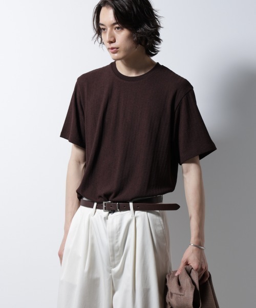 NANO universe(ナノユニバース)の「「Damerino」ヘリンボンクルーネックTシャツ/防シワ・吸水速乾・UVカット(Tシャツ/カットソー・メンズ・チャコール/ネイビー/ブラウン・S/M/L)」の13枚目の写真