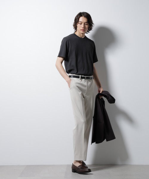 NANO universe(ナノユニバース)の「「Damerino」ヘリンボンクルーネックTシャツ/防シワ・吸水速乾・UVカット(Tシャツ/カットソー・メンズ・チャコール/ネイビー/ブラウン・S/M/L)」の10枚目の写真