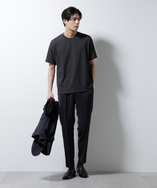 NANO universe(ナノユニバース)の「「Damerino」ヘリンボンクルーネックTシャツ/防シワ・吸水速乾・UVカット(Tシャツ/カットソー・メンズ・チャコール/ネイビー/ブラウン・S/M/L)」の6枚目の写真