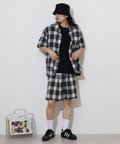 ATELANE(アテレーン)の「ATELANE オンブレーチェック/セットアップ/リラックス/半袖シャツ/ショートパンツ(セットアップ・メンズ・レッド/ブラウン/ブラック・M/L)」の4枚目の写真
