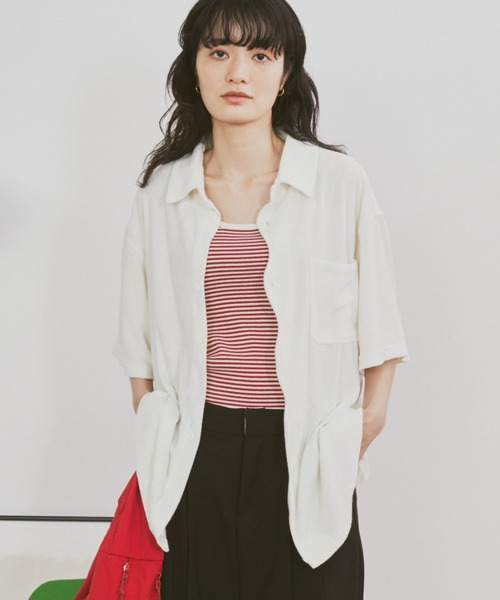 MERLOT（メルロー）の「ウェーブパイルシャツ（シャツ/ブラウス・レディース・アイボリー/ネイビー・FREE）」の7枚目の写真