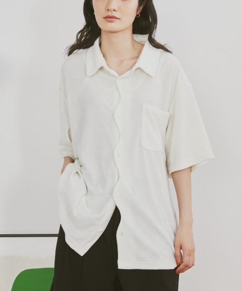 MERLOT（メルロー）の「ウェーブパイルシャツ（シャツ/ブラウス・レディース・アイボリー/ネイビー・FREE）」の3枚目の写真