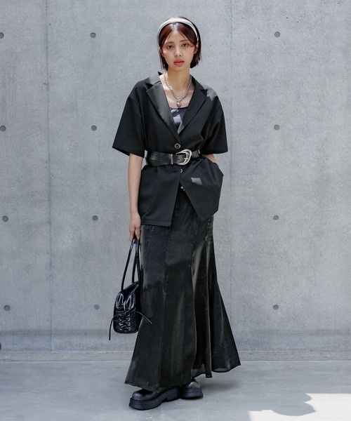 PAGEBOY（ページボーイ）の「グロッシーフレアスカート（スカート・レディース・パープル/ブラック・FREE）」の3枚目の写真