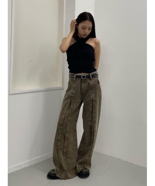 LAGUA GEM（ラグアジェム）の「FRONT POINT LOOSE デニム（デニムパンツ・レディース・ブラック/ブラウン・22inch/23inch/24inch/25inch/26inch）」の10枚目の写真