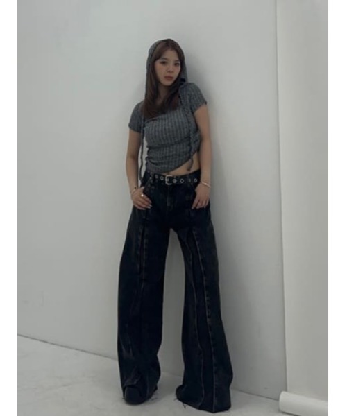 LAGUA GEM（ラグアジェム）の「FRONT POINT LOOSE デニム（デニムパンツ・レディース・ブラック/ブラウン・22inch/23inch/24inch/25inch/26inch）」の6枚目の写真