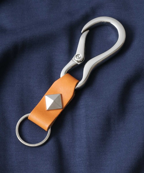 セール】MADE IN JAPAN Real Leather Metal Carabiner Studs Key Ring