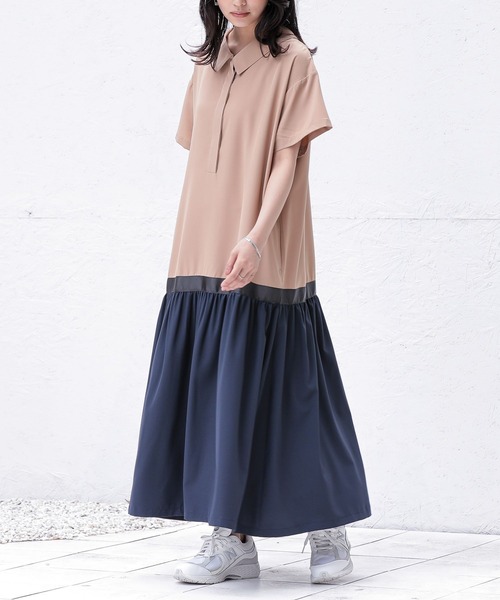 n'OrLABEL(ノアールレーベル)の「配色切替シャツワンピース(シャツワンピース・レディース・ベージュ/チャコール/ブラック・2/1)」の1枚目の写真
