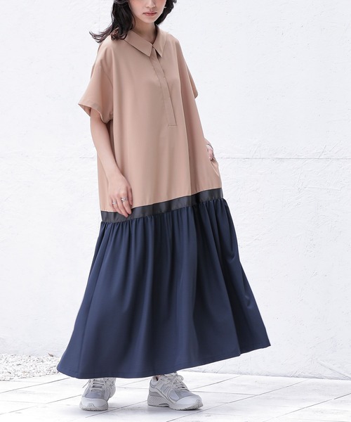 n'OrLABEL(ノアールレーベル)の「配色切替シャツワンピース(シャツワンピース・レディース・ベージュ/チャコール/ブラック・2/1)」の5枚目の写真