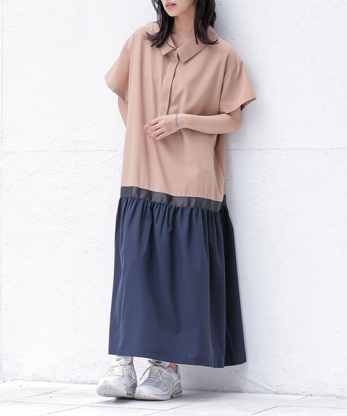n'OrLABEL(ノアールレーベル)の「配色切替シャツワンピース(シャツワンピース・レディース・ベージュ/チャコール/ブラック・2/1)」の6枚目の写真