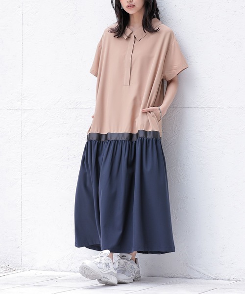 n'OrLABEL(ノアールレーベル)の「配色切替シャツワンピース(シャツワンピース・レディース・ベージュ/チャコール/ブラック・2/1)」の7枚目の写真