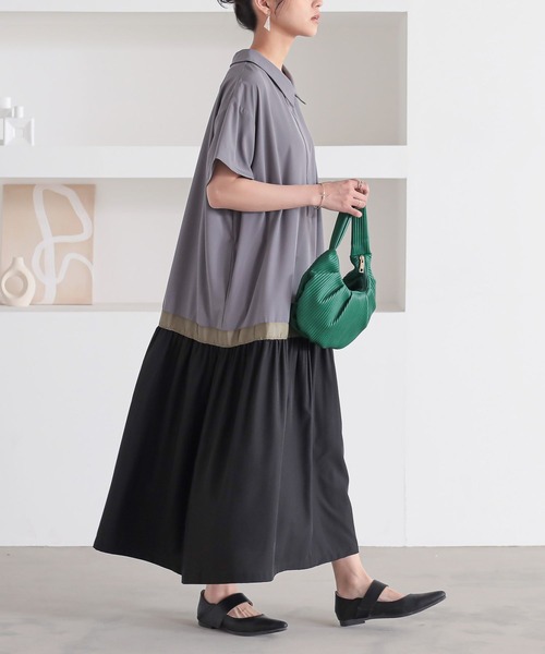 n'OrLABEL(ノアールレーベル)の「配色切替シャツワンピース(シャツワンピース・レディース・ベージュ/チャコール/ブラック・2/1)」の13枚目の写真
