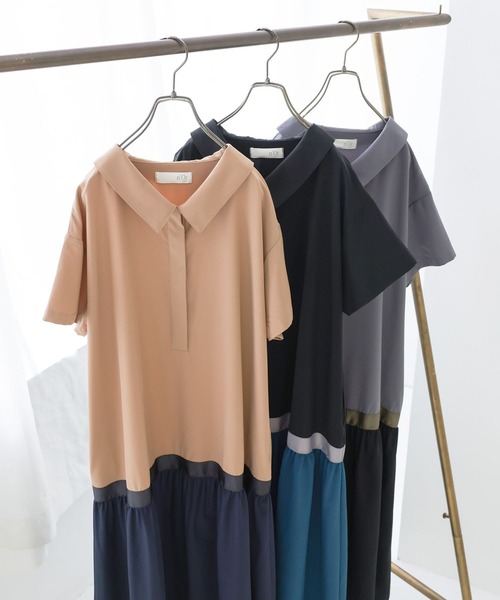 n'OrLABEL(ノアールレーベル)の「配色切替シャツワンピース(シャツワンピース・レディース・ベージュ/チャコール/ブラック・2/1)」の4枚目の写真