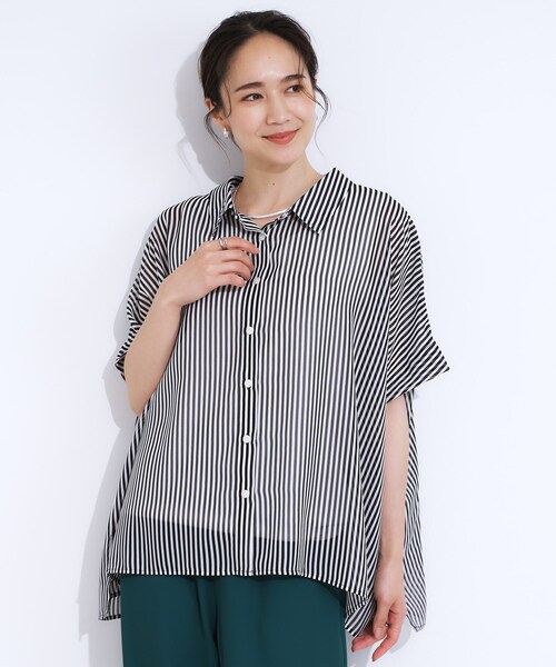 Cutie Blonde（キューティーブロンド）の「大人のシアー感 ゆるさらポンチョシャツ（シャツ/ブラウス・レディース・ブラック/イエロー系その他/ブラウン系その他5/ネイビー系2/ブラック系2/ホワイト系9・00）」の11枚目の写真