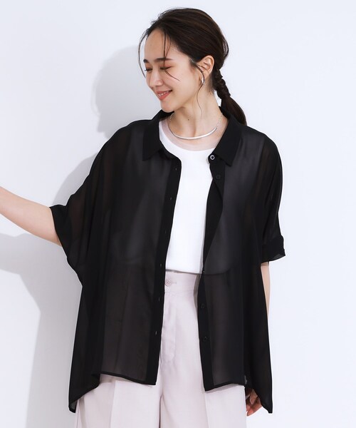 Cutie Blonde（キューティーブロンド）の「大人のシアー感 ゆるさらポンチョシャツ（シャツ/ブラウス・レディース・ブラック/イエロー系その他/ブラウン系その他5/ネイビー系2/ブラック系2/ホワイト系9・00）」の15枚目の写真