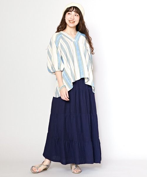 チャイハネ(チャイハネ)の「【チャイハネ】インド綿ストライプ織り デルアトップス(その他トップス・レディース・ホワイト/グリーン/オレンジ・FREE)」の10枚目の写真