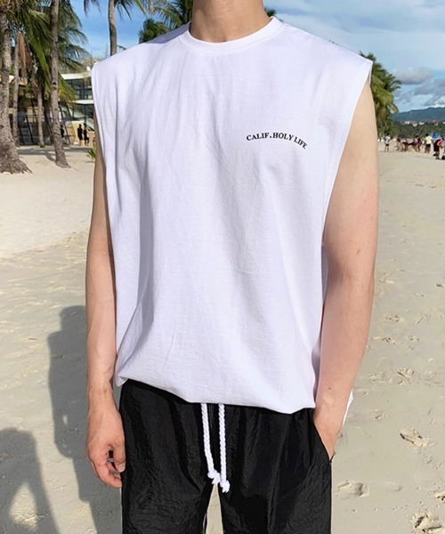 NOWLE（ノウル）の「【NOWLE】カリフォルニア サマー ビーチ バックプリント ノースリーブ（タンクトップ・メンズ・ブラック/ホワイト・FREE）」の7枚目の写真