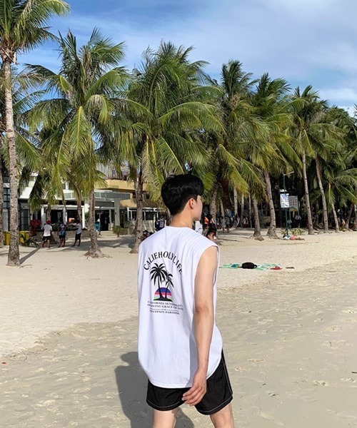 NOWLE（ノウル）の「【NOWLE】カリフォルニア サマー ビーチ バックプリント ノースリーブ（タンクトップ・メンズ・ブラック/ホワイト・FREE）」の22枚目の写真