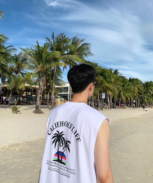 NOWLE（ノウル）の「【NOWLE】カリフォルニア サマー ビーチ バックプリント ノースリーブ（タンクトップ・メンズ・ブラック/ホワイト・FREE）」の21枚目の写真