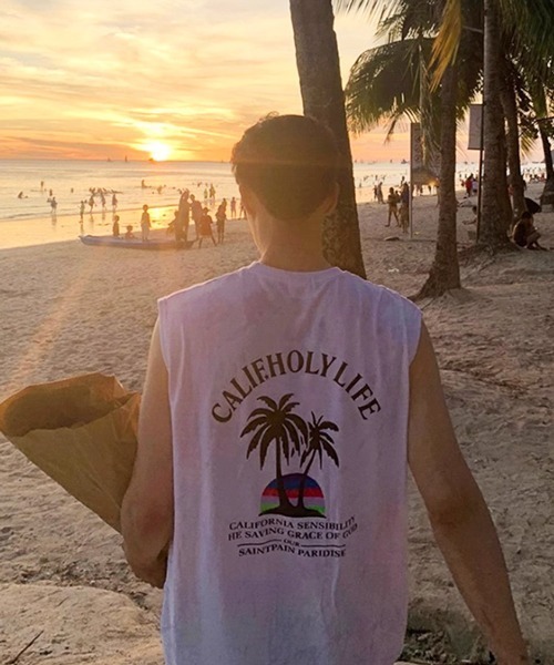 NOWLE（ノウル）の「【NOWLE】カリフォルニア サマー ビーチ バックプリント ノースリーブ（タンクトップ・メンズ・ブラック/ホワイト・FREE）」の18枚目の写真