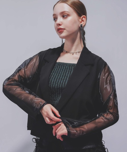 HARE（ハレ）の「タックプリーツシアージャケット(HARE)（テーラードジャケット・レディース・ブラック/ブラウン・FREE）」の2枚目の写真