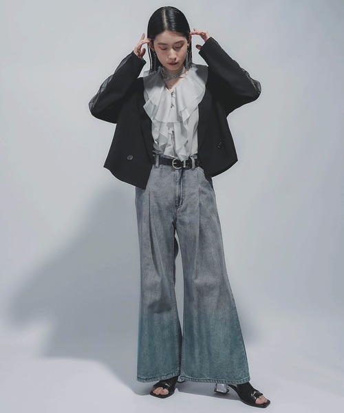 HARE（ハレ）の「タックプリーツシアージャケット(HARE)（テーラードジャケット・レディース・ブラック/ブラウン・FREE）」の3枚目の写真