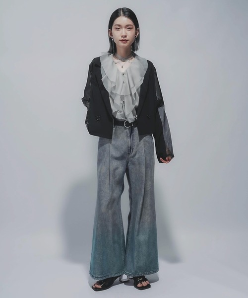 HARE（ハレ）の「タックプリーツシアージャケット(HARE)（テーラードジャケット・レディース・ブラック/ブラウン・FREE）」の4枚目の写真