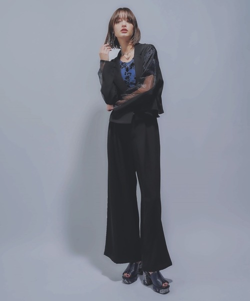 HARE（ハレ）の「タックプリーツシアージャケット(HARE)（テーラードジャケット・レディース・ブラック/ブラウン・FREE）」の6枚目の写真