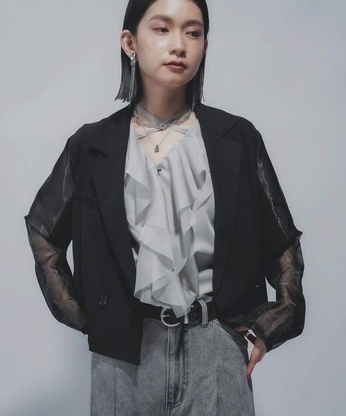 HARE（ハレ）の「タックプリーツシアージャケット(HARE)（テーラードジャケット・レディース・ブラック/ブラウン・FREE）」の15枚目の写真