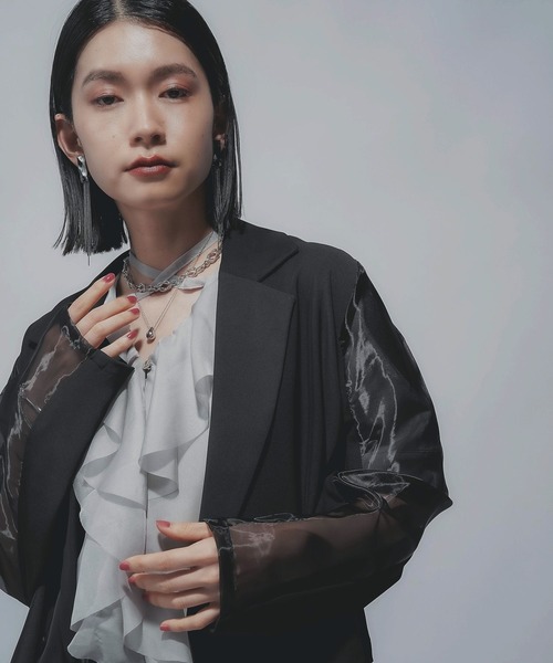 HARE（ハレ）の「タックプリーツシアージャケット(HARE)（テーラードジャケット・レディース・ブラック/ブラウン・FREE）」の17枚目の写真