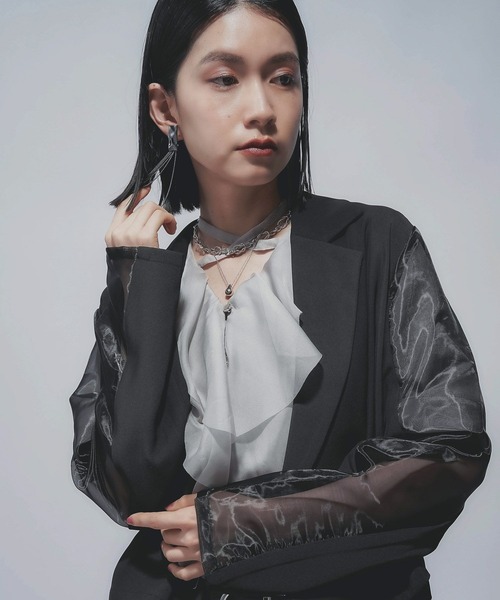 HARE（ハレ）の「タックプリーツシアージャケット(HARE)（テーラードジャケット・レディース・ブラック/ブラウン・FREE）」の18枚目の写真