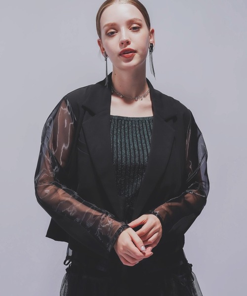 HARE（ハレ）の「タックプリーツシアージャケット(HARE)（テーラードジャケット・レディース・ブラック/ブラウン・FREE）」の20枚目の写真