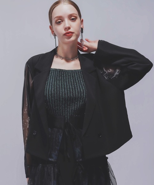 HARE（ハレ）の「タックプリーツシアージャケット(HARE)（テーラードジャケット・レディース・ブラック/ブラウン・FREE）」の21枚目の写真