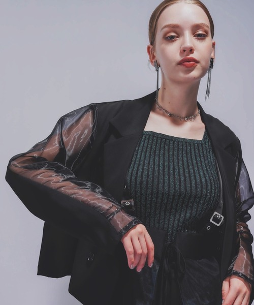 HARE（ハレ）の「タックプリーツシアージャケット(HARE)（テーラードジャケット・レディース・ブラック/ブラウン・FREE）」の22枚目の写真