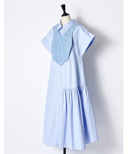 RUMCHE（ラムシェ）の「Knit Bonding Shirt Dress / ニットボンディングシャツドレス（シャツワンピース・レディース・サックスブルー/ホワイト・FREE）」の8枚目の写真