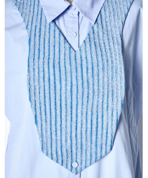 RUMCHE（ラムシェ）の「Knit Bonding Shirt Dress / ニットボンディングシャツドレス（シャツワンピース・レディース・サックスブルー/ホワイト・FREE）」の5枚目の写真