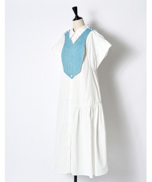RUMCHE（ラムシェ）の「Knit Bonding Shirt Dress / ニットボンディングシャツドレス（シャツワンピース・レディース・サックスブルー/ホワイト・FREE）」の16枚目の写真