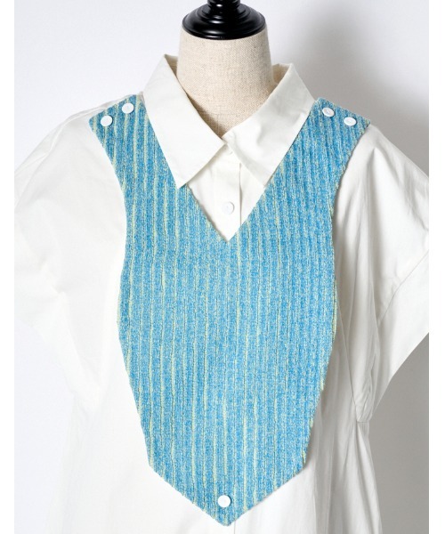 RUMCHE（ラムシェ）の「Knit Bonding Shirt Dress / ニットボンディングシャツドレス（シャツワンピース・レディース・サックスブルー/ホワイト・FREE）」の14枚目の写真