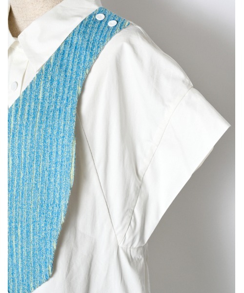 RUMCHE（ラムシェ）の「Knit Bonding Shirt Dress / ニットボンディングシャツドレス（シャツワンピース・レディース・サックスブルー/ホワイト・FREE）」の12枚目の写真