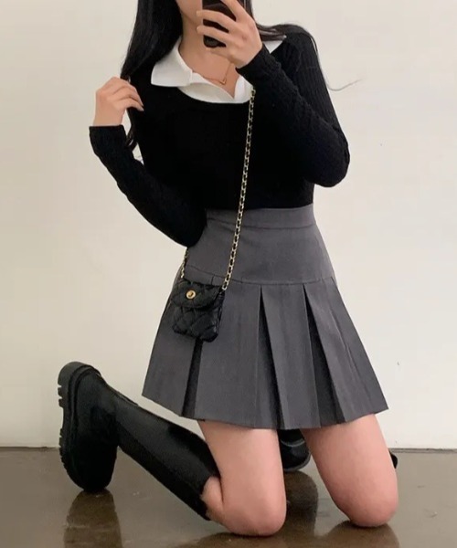 yuue' ( wear )（ユーイ）の「ボックスプリーツミニスカート インナーパンツ付き（スカート・レディース・グレー/ブラック/ブラウン・S/M/L）」の15枚目の写真