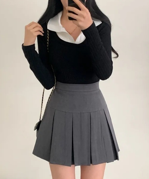 yuue' ( wear )（ユーイ）の「ボックスプリーツミニスカート インナーパンツ付き（スカート・レディース・グレー/ブラック/ブラウン・S/M/L）」の14枚目の写真