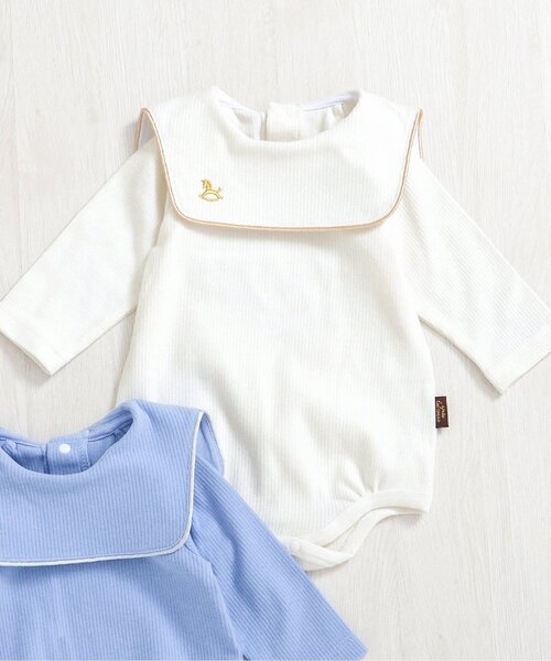 apres les cours（アプレレクール）の「セーラー衿ボディースーツ（ロンパース・キッズ・ブルー/アイボリー・70/80）」の2枚目の写真