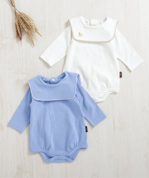 apres les cours（アプレレクール）の「セーラー衿ボディースーツ（ロンパース・キッズ・ブルー/アイボリー・70/80）」の6枚目の写真