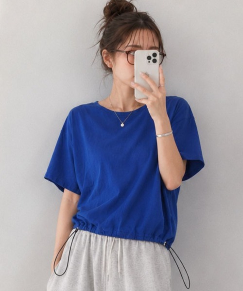 Mac-House(マックハウス)の「Idnes 裾ドロストカットソー(Tシャツ/カットソー・レディース・ブルー/オフホワイト/ブラック・M)」の3枚目の写真