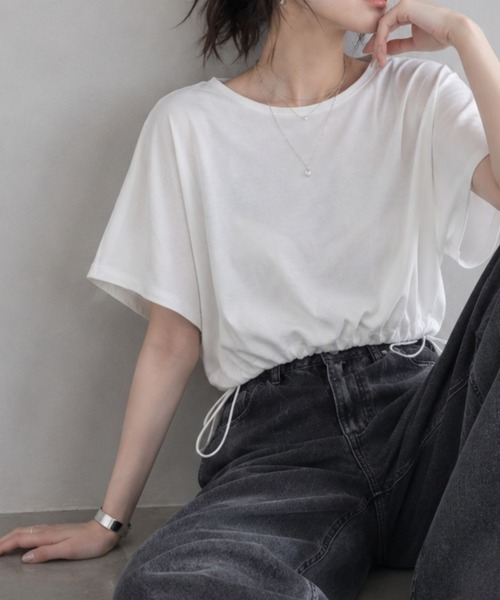 Mac-House(マックハウス)の「Idnes 裾ドロストカットソー(Tシャツ/カットソー・レディース・ブルー/オフホワイト/ブラック・M)」の15枚目の写真