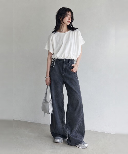 Mac-House(マックハウス)の「Idnes 裾ドロストカットソー(Tシャツ/カットソー・レディース・ブルー/オフホワイト/ブラック・M)」の19枚目の写真