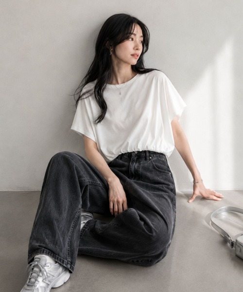 Mac-House(マックハウス)の「Idnes 裾ドロストカットソー(Tシャツ/カットソー・レディース・ブルー/オフホワイト/ブラック・M)」の18枚目の写真