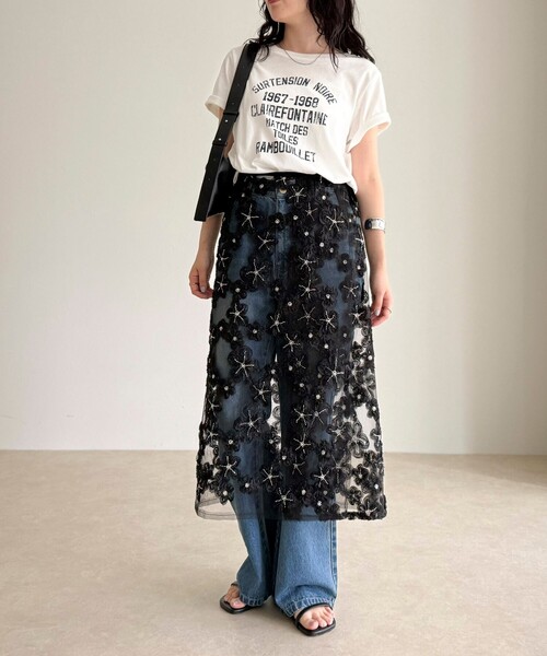 fredy emue（フレディエミュ）の「フラワーモチーフレイヤードスカート（スカート・レディース・オフホワイト/ブラック・38）」の21枚目の写真