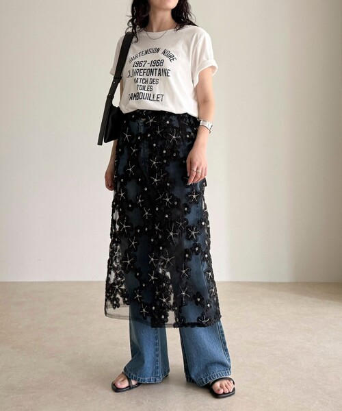 fredy emue（フレディエミュ）の「フラワーモチーフレイヤードスカート（スカート・レディース・オフホワイト/ブラック・38）」の22枚目の写真