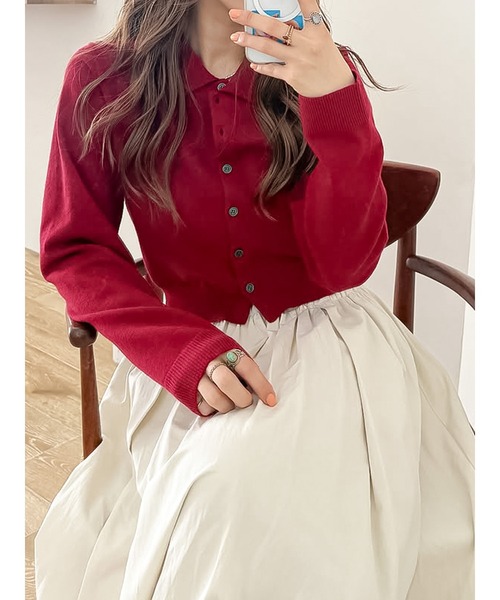 【値下げ不可】百田夏菜子 ニットカーディガン レッド ungrid mina 百田夏菜子コラボ】ニットカーディガン（カーディガン/ボレロ